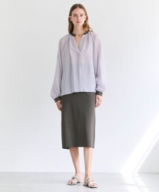 BEIGE， PAULINE / リネンヴィスコースフェイクレザー配色ブラウス