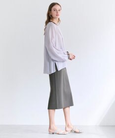 BEIGE， PAULINE / リネンヴィスコースフェイクレザー配色ブラウス