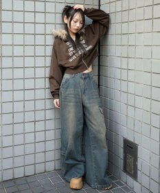 WEGO ファーフードショートZIPパーカー