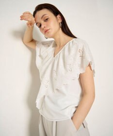 GRACE CONTINENTAL 刺繍ラッフルカラーノースリーブ トップ