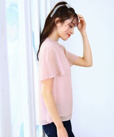 Tiaclasse 【洗える】大人上品なシフォンジャガードフリルカラーブラウス