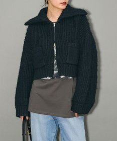 Green Parks フロントジップビックカラーニットブルゾン