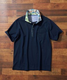 JOSEPH ABBOUD ギフトに！【老舗アロハブランドとコラボレーション】カハラ アロハ ダディ ポロシャツ ネイビー×ブルーヤシ襟