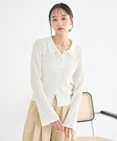 earth music&ecology 透かし編みフレアスリーブカーデガン