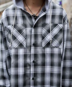 WEGO 【ユニセックス着用ITEM/MLサイズ展開】オンブレチェックフードシャツ（LS）