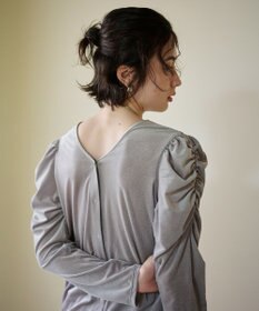 #Newans 【洗濯機可／ 前後着用可】 ギャザースリーブシアーベロアカーディガン