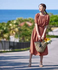 Tiaclasse 【洗える】麻調ギャザーワンピース