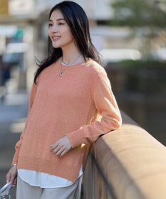 ICB L グロッシーペーパーブレンド クルーネックプルオーバー ライトコーラル