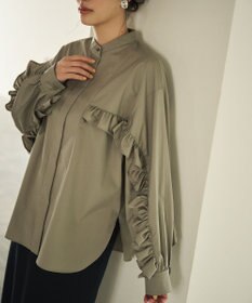 #Newans 【シワになりにくい/洗濯機可能】ラウンドフリルバンドカラーシャツ