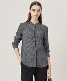 ICB L 【UVケア・速乾・洗える】BackSatinAmunzen バンドカラーブラウス