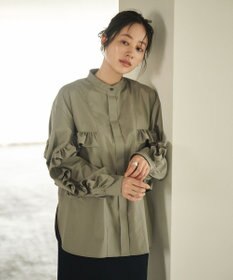 #Newans 【シワになりにくい/洗濯機可能】ラウンドフリルバンドカラーシャツ