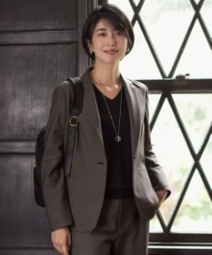 J.PRESS LADIES 【定番人気・セットアップ対応】T/R アルガンシルク テーラード ジャケット ダークブラウン系