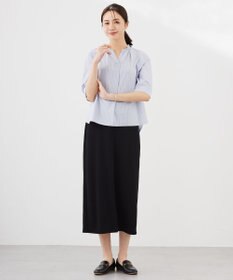 J.PRESS LADIES L ストライプジャージー フリル襟 カットソー