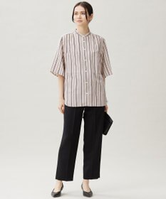 自由区 【セットアップ対応】リネンビスコースストライプ シャツ