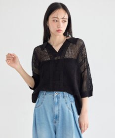 earth music&ecology レーシースキッパーポロニットプルオーバー