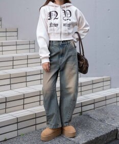 WEGO グラフィック裏起毛ショートZIPパーカー