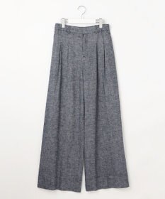 自由区 【洗える】コットンリネンシャンブレーワイドストレート パンツ