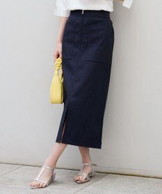 ANY SIS 【2WAY】フロントジップタイト スカート ネイビーシャンブレー