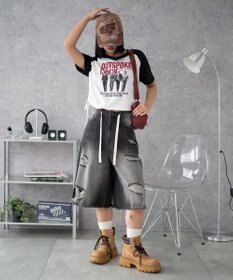 WEGO グラフィックショートサイドリボンドロストT