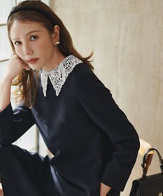 組曲 【KUMIKYOKU NAVY】コンフォータブルドレープ レース襟ワンピース