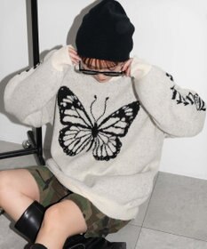 WEGO モチーフグラフィックフラッフィーニットプルオーバー