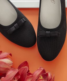 Tiaclasse 【安田美沙子さん着用/小倉優子さん着用・洗える/撥水】プチリボンニットフラットパンプス