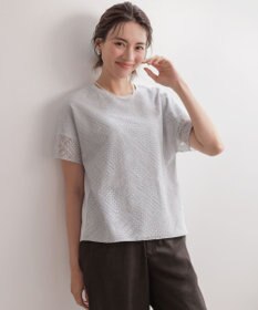 J.PRESS LADIES 【一枚で着映え・シーンレスに活躍】タイルライクレース クルーネック カットソー グレー系