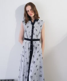 YECCA VECCA ストライプ柄フラワー刺繍ワンピース