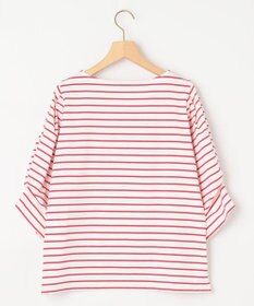 組曲 L 【洗える】プレーティング天竺タックスリーブボーダー カットソー