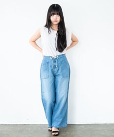 caqu FS linen easy wide リネンウエストゴムワイドストレート