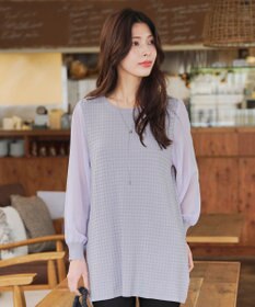 Tiaclasse L 【新色追加・洗える】シアーチェック柄ニットチュニック