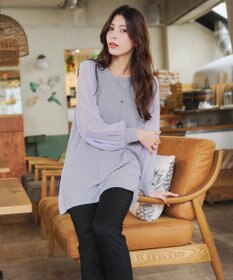 Tiaclasse L 【新色追加・洗える】シアーチェック柄ニットチュニック