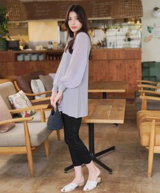 Tiaclasse L 【新色追加・洗える】シアーチェック柄ニットチュニック