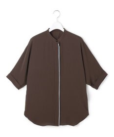 ICB 【新色追加・WEB限定カラーあり】BackSatinAmunzen 5分袖バンドカラーブラウス ダークブラウン