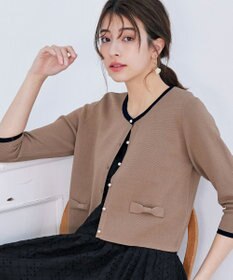 Tiaclasse 【洗える】フェイクリボンポケット付きカーディガン