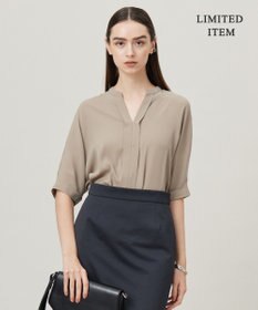 ICB 【人気のため新色追加・WEB限定・接触冷感・UVケア・速乾・洗える】BackSatinAmunzen 5分袖キーネックブラウス クリームブラウン系