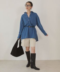 WEGO 【ANGIE VINTAGE】襟が選べる デニム チュニック シャツ （バンドカラー/レギュラーカラー）