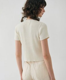 BEIGE， 【洗える・美人百花 4月号掲載】VINCA / パール付き半袖コットンリブニット