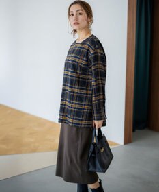 23区 L 【Lサイズ限定】ブラッシュド ビエラチェック ノーカラーブラウス