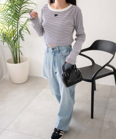 WEGO ワンポイントデザインフィンガーホールリブロンT