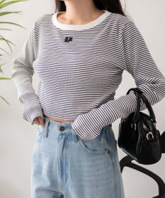 WEGO ワンポイントデザインフィンガーホールリブロンT