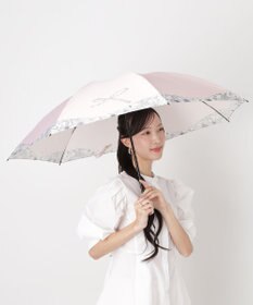 MOONBAT 【簡単開閉】ランバン オン ブルー (LANVIN en Bleu) リボン 花柄 折りたたみ傘 サテンプリント