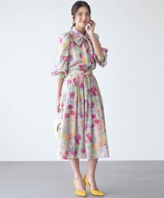 組曲 【前後着用可】ピオニーシフォンプリント ボウタイブラウス