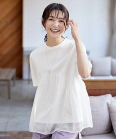 Tiaclasse 【洗える】 ストライプチュール切替トップス