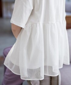 Tiaclasse 【洗える】 ストライプチュール切替トップス