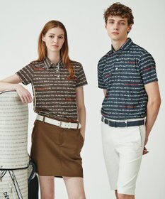 23区GOLF 【WOMEN】【吸水速乾/UVケア】ロゴパターンプリント 総柄半そで ポロシャツ