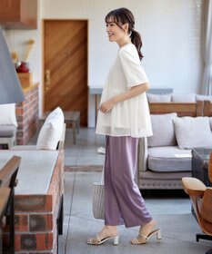 Tiaclasse 【洗える】 ストライプチュール切替トップス