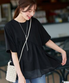 Tiaclasse 【洗える】 ストライプチュール切替トップス