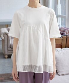 Tiaclasse 【洗える】 ストライプチュール切替トップス