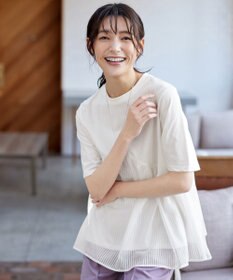 Tiaclasse 【洗える】 ストライプチュール切替トップス